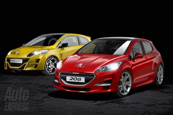 les futures peugeot 208 rc et renault clio rs 4 vues de l'avant