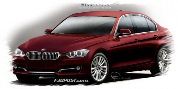 vue 3/4 avant de la berline bmw série 3 f30 2012