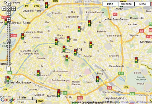 la carte des feux rouge de paris
