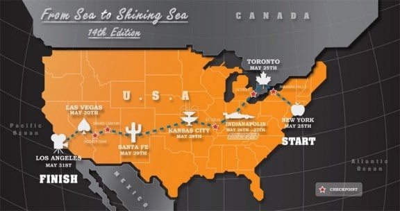 carte du circuit officiel du gumball 3000 2012 qui se tiendra aux usa