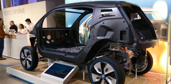 Le châssis en carbone-composite de la BMW i3. Ceux-ci sont construits a Wackesdorf en Allemagne depuis 2011