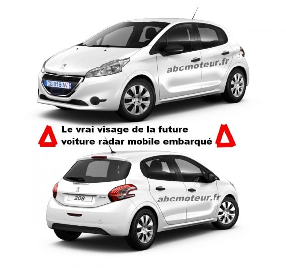 Voici la future Peugeot 208 radar mobile dans sa finition la plus basse (Access). Cela permet de la reconnaître avec quelques indices clés en plus des éléments caractéristiques aux voitures radar
