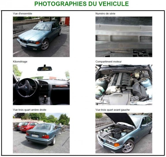 Pour vous faire une idée voici quelques photos. Cela fait de ce rapport un dossier complet sur votre auto qui apporte une véritable valeur ajoutée lors d’une vente