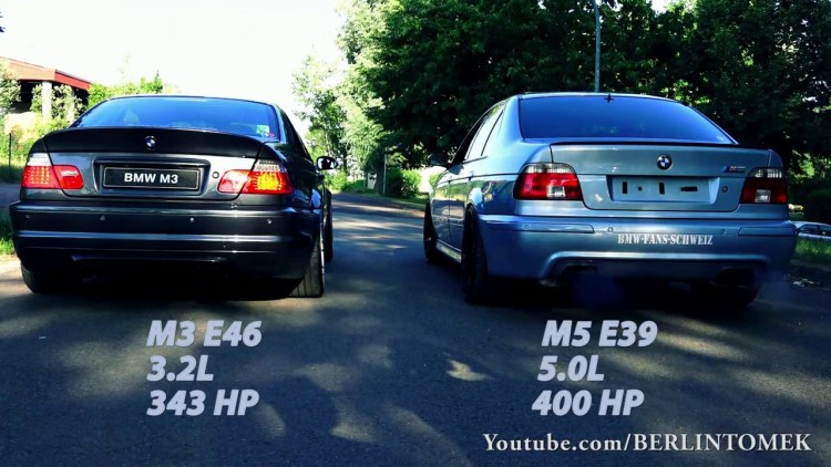 BMW M3 E46 vs M5 E39 vue arriere