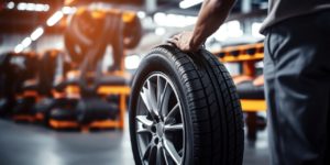 Un garagiste procède à la permutation des pneus été et hiver sur une voiture